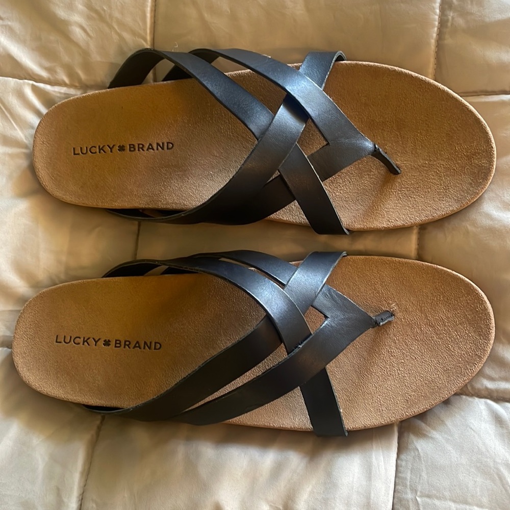 Lucky Brand Fillima Thong Sandal in Black Leather NEW IN BOX